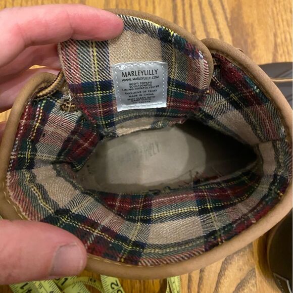 Marley Lilly Brown Base Gingham Lining Side Tie Duck Boots - Picture 5 of 9